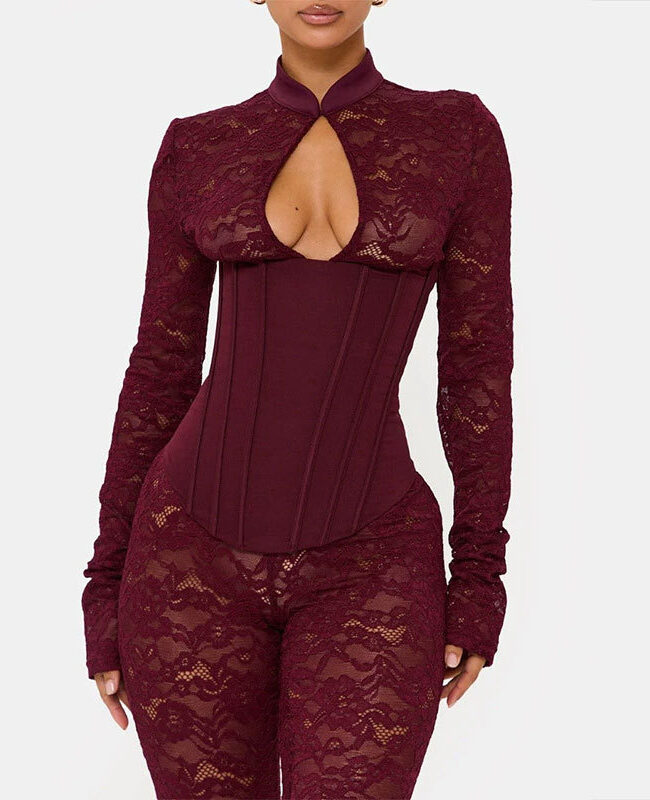 The Clothilde Elegant Lace Up Bodycon Jumpsuit Detail – La Rose Couture Dresses & Gowns
