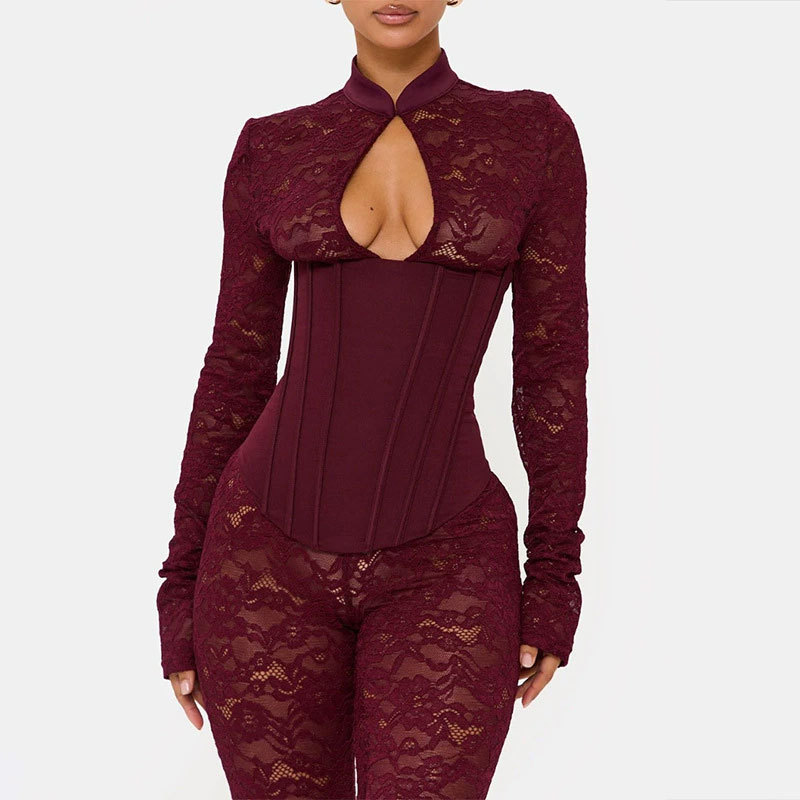 Elegant Lace-Up Bodycon Jumpsuit - Image 2