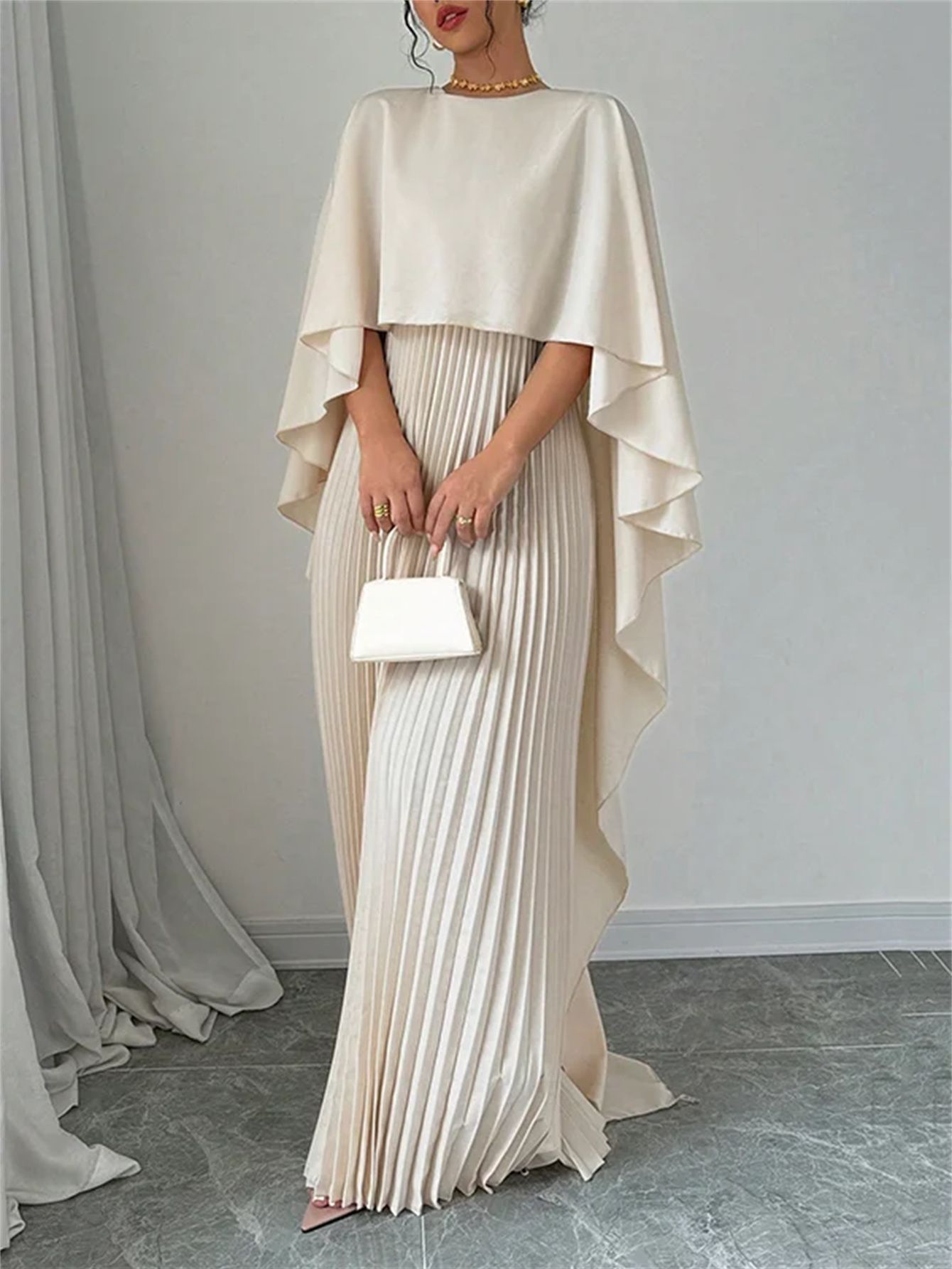 Elegant Bat-Sleeve Asymmetrical Dress - Image 2
