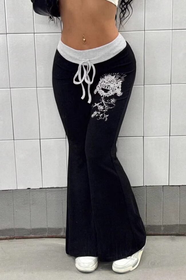 The Constance Floral Print Drawstring Flared Pants Detail – La Rose Couture Trousers & Skirts