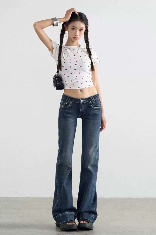 The Capucine Vintage Washed Flared Jeans Detail – La Rose Couture Trousers & Skirts