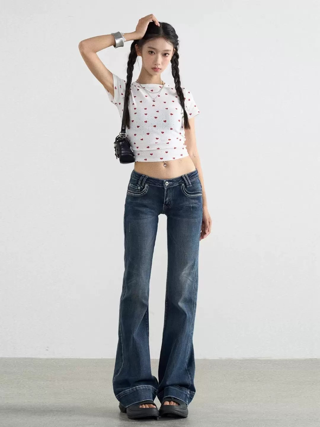 Womens Vintage Washed Flared Jeans - Image 5
