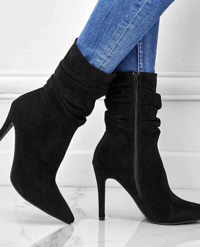 The Elodie Pointed Toe Low Heeled High Short Boots Detail – La Rose Couture Shoes & Footwear