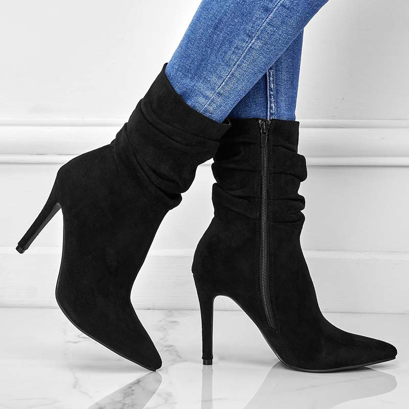 Pointed-toe, low-heeled, high-heeled short boots - Image 4