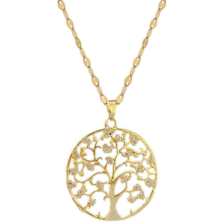Titanium Steel Tree of Life Pendant Light Luxury Clavicle Necklace Gold Color - Image 3
