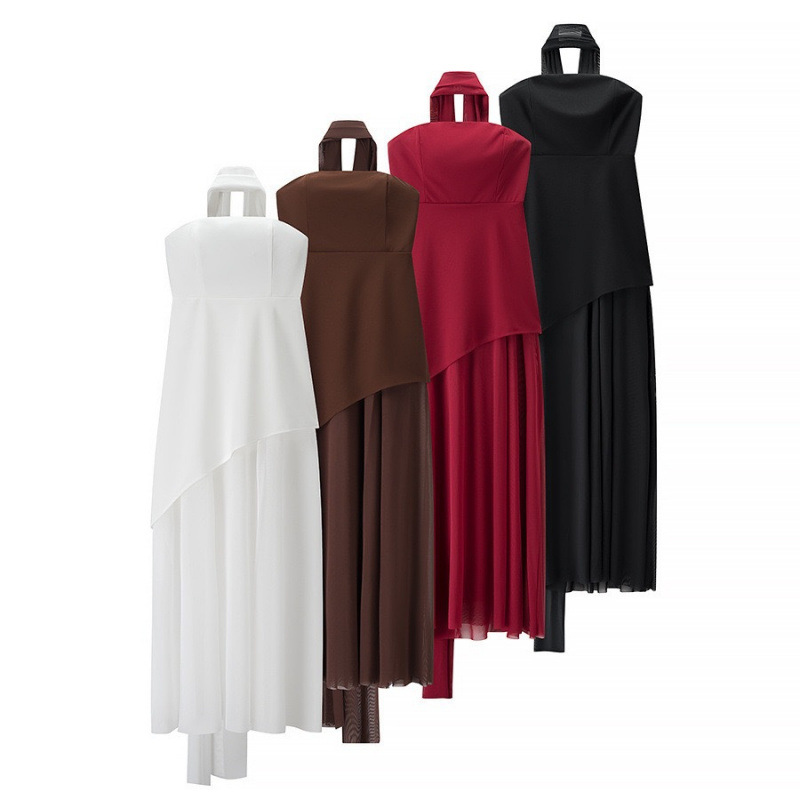 Lace-Up Neck Mesh Splicing A-Line Dress - Image 3