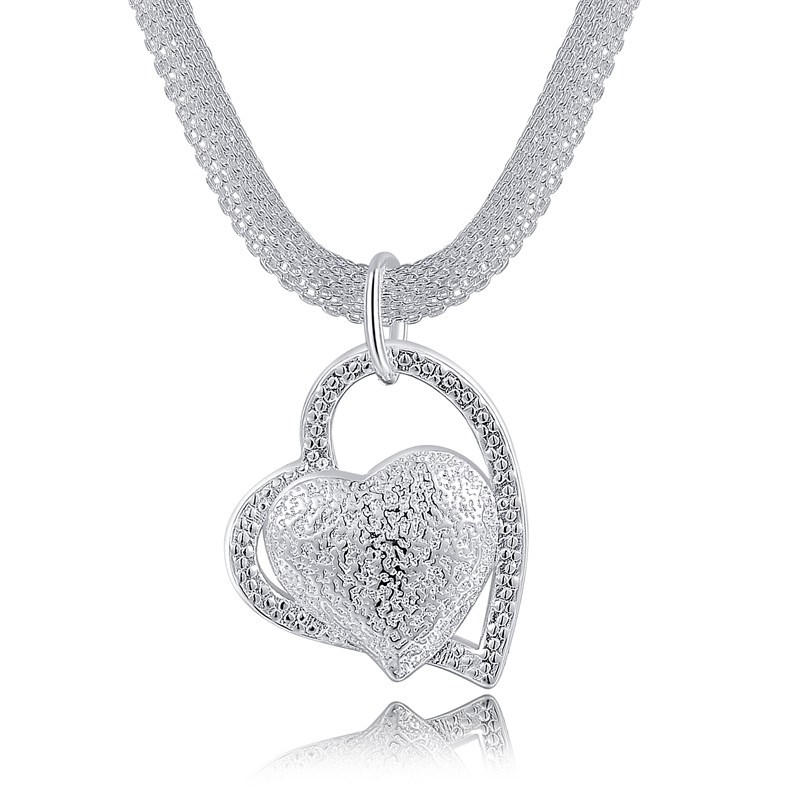 Electroplated 925 Silver Heart Mesh Chain Necklace - Image 5