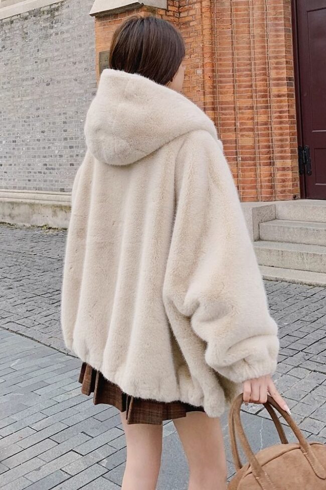 The Nina Short Plush Hooded Coat Detail – La Rose Couture Coats & Jackets