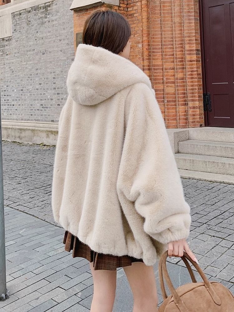 Women Short Plush Hooded Coat - Image 4