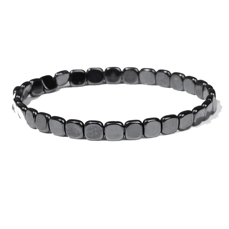 Black stone elastic square bracelet hematite beaded bracelet - Image 4