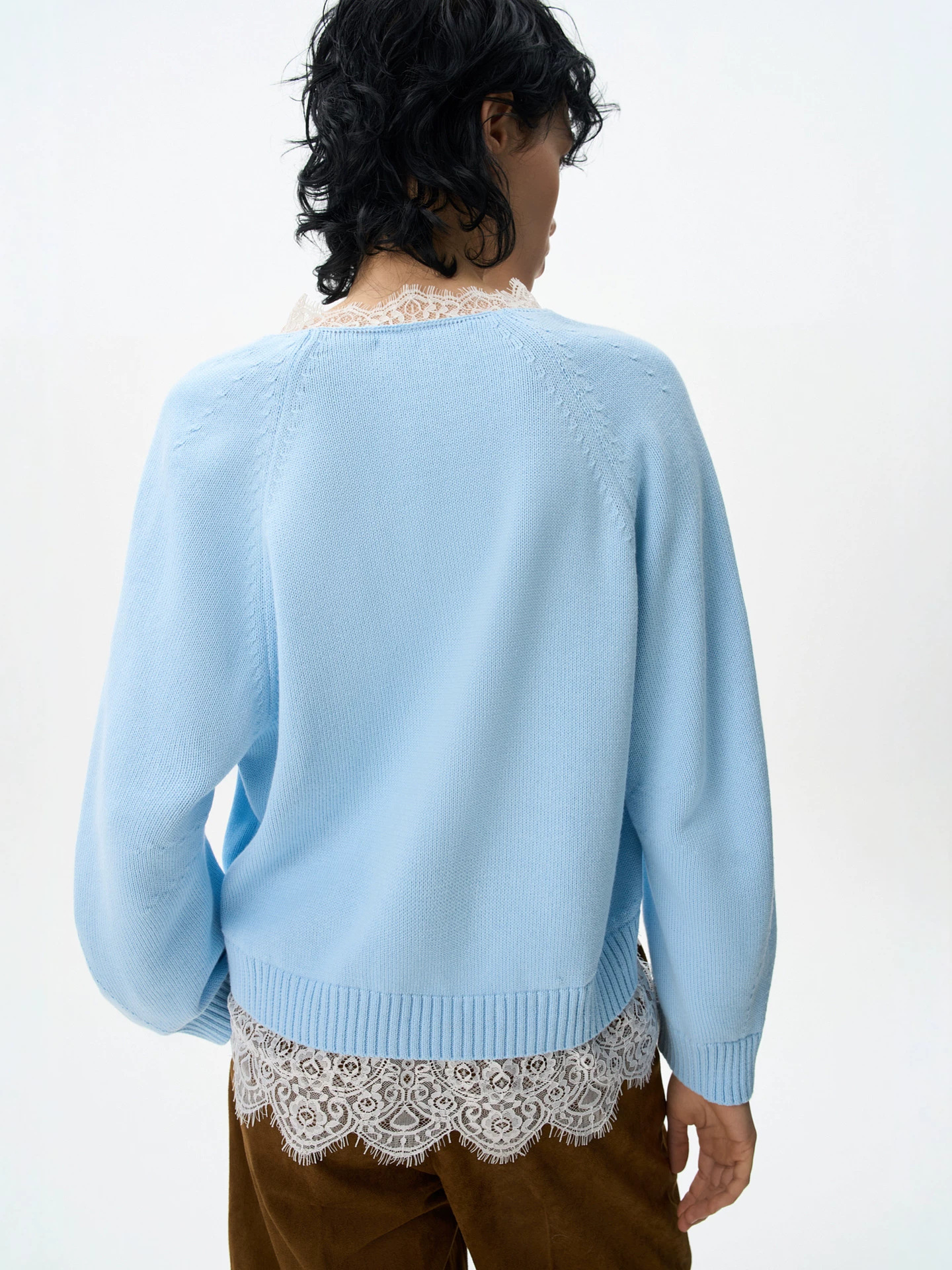 Womens Lace Patchwork Pullover Sweater - Image 4
