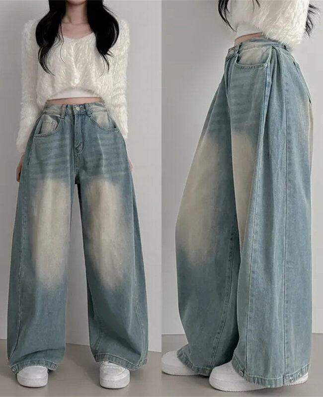 The Celine Vintage Washed Wide Leg Jeans with Ankle Button Detail Detail – La Rose Couture Trousers & Skirts