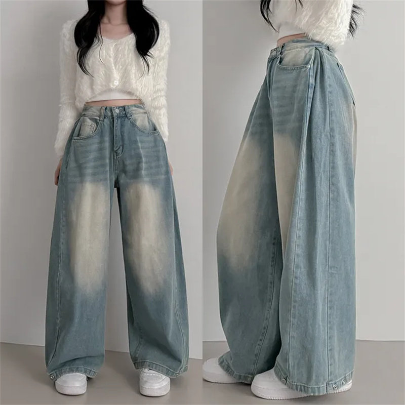 Vintage Washed Wide Leg Jeans with Ankle Button Detail - Image 5