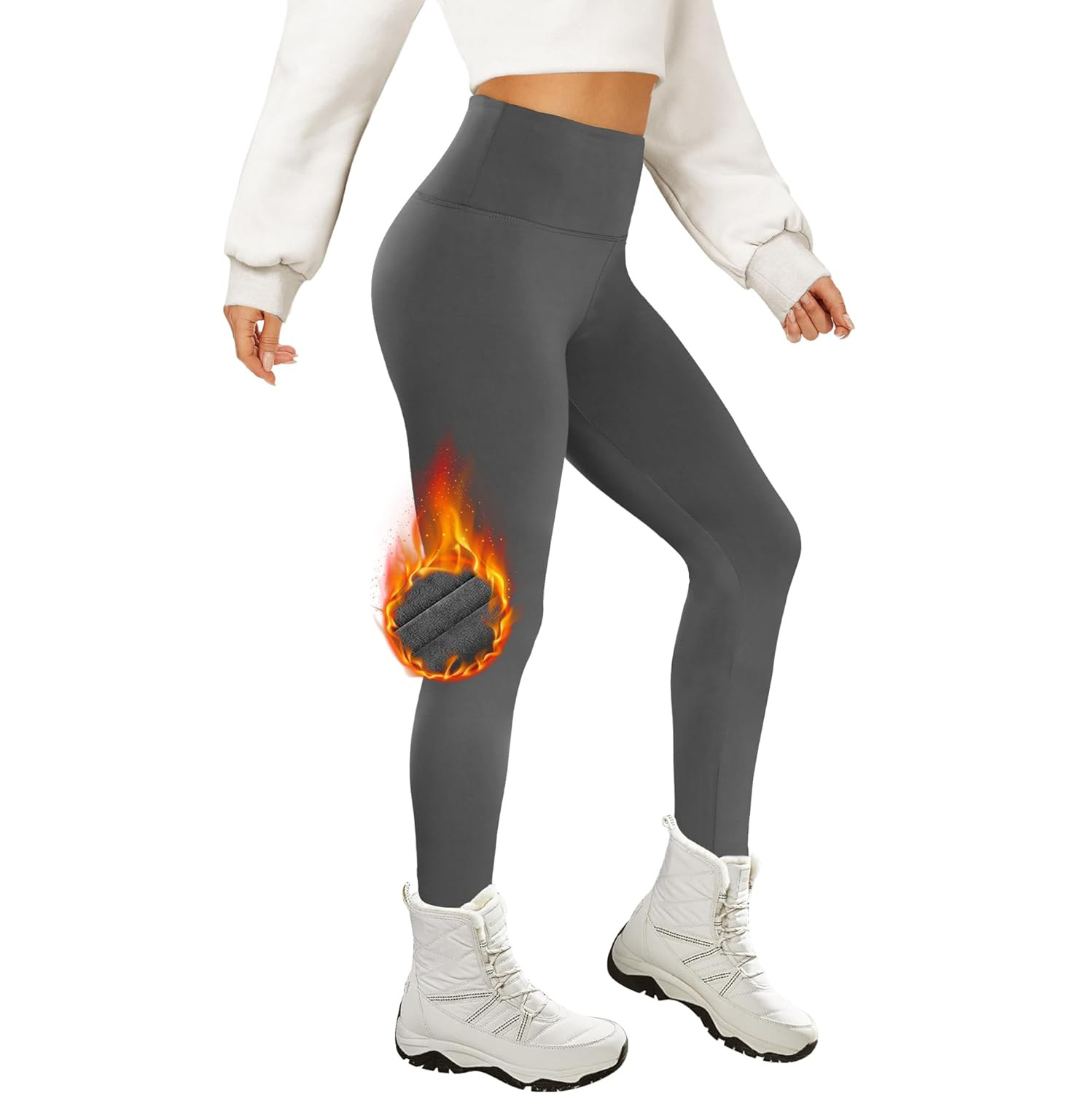 Fleece Lined High Waist Leggings for Women - Image 3