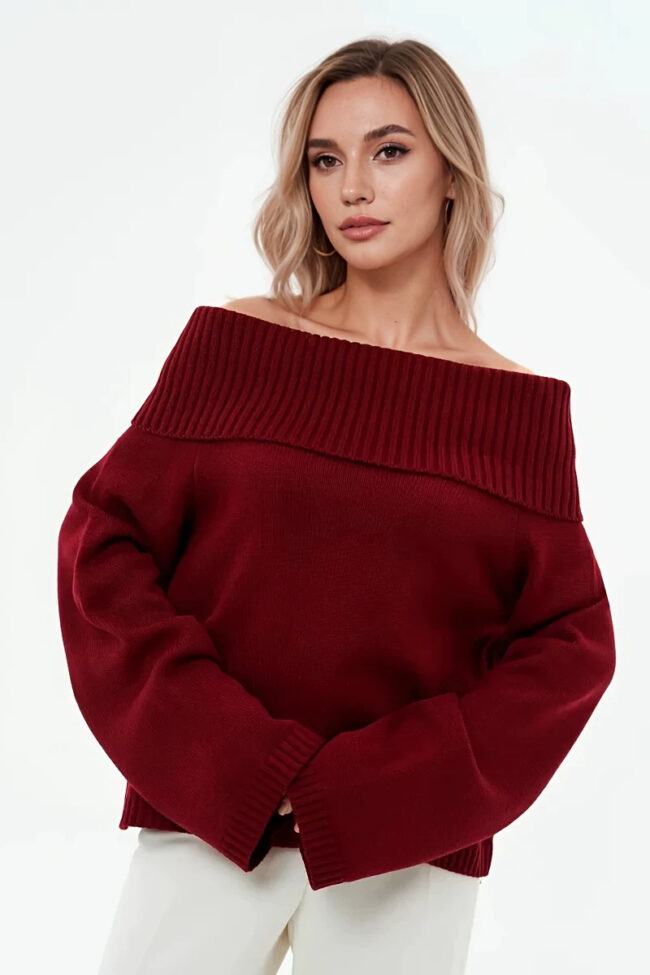 The Margot Off Shoulder Knitted Pullover Sweater Detail – La Rose Couture Tops & Blouses