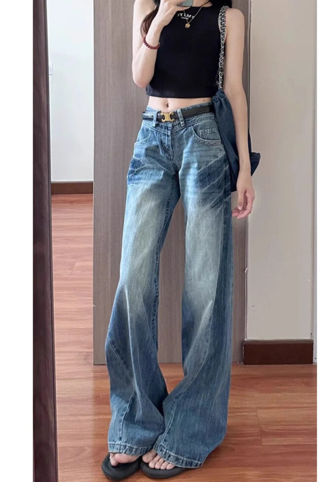 Vintage Washed Blue Wide Leg Denim Pants – La Rose Couture Trousers & Skirts