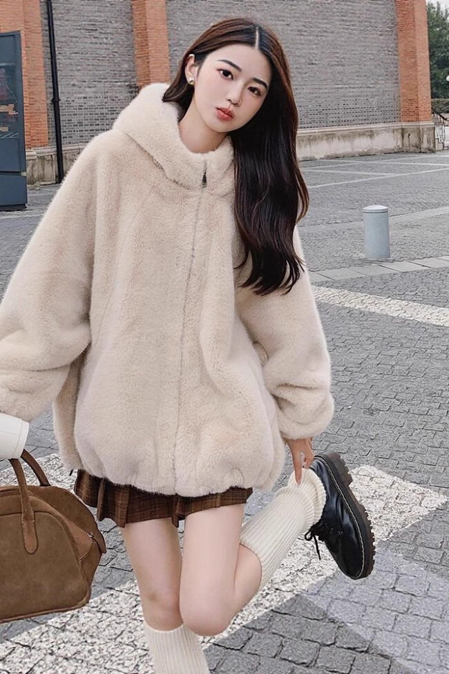 The Nina Short Plush Hooded Coat – La Rose Couture Coats & Jackets