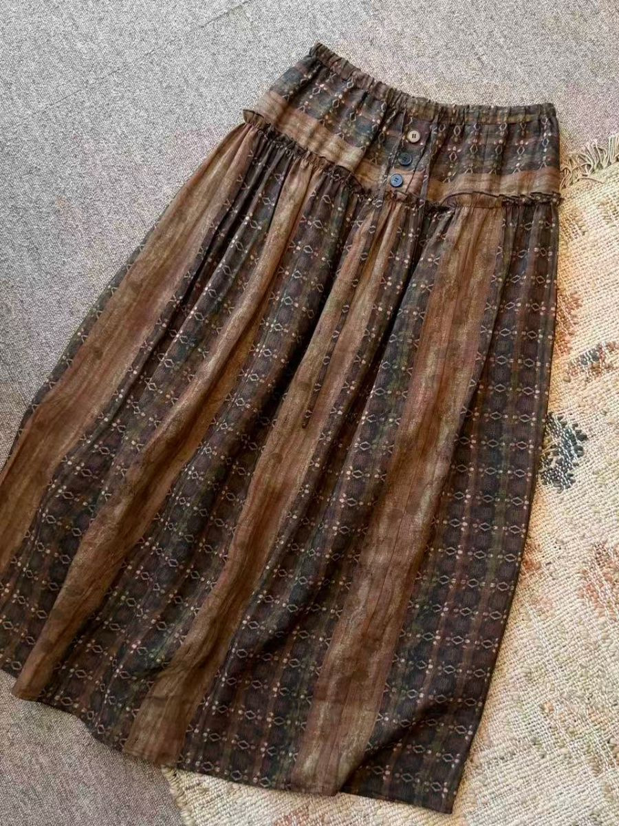 Women's Vintage Geometric Print Linen A-Line Skirt