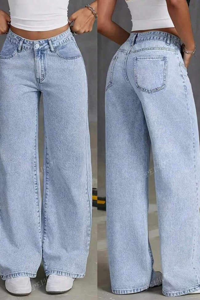 The Helene High Waisted Retro Straight Leg Denim Pants Detail – La Rose Couture Trousers & Skirts