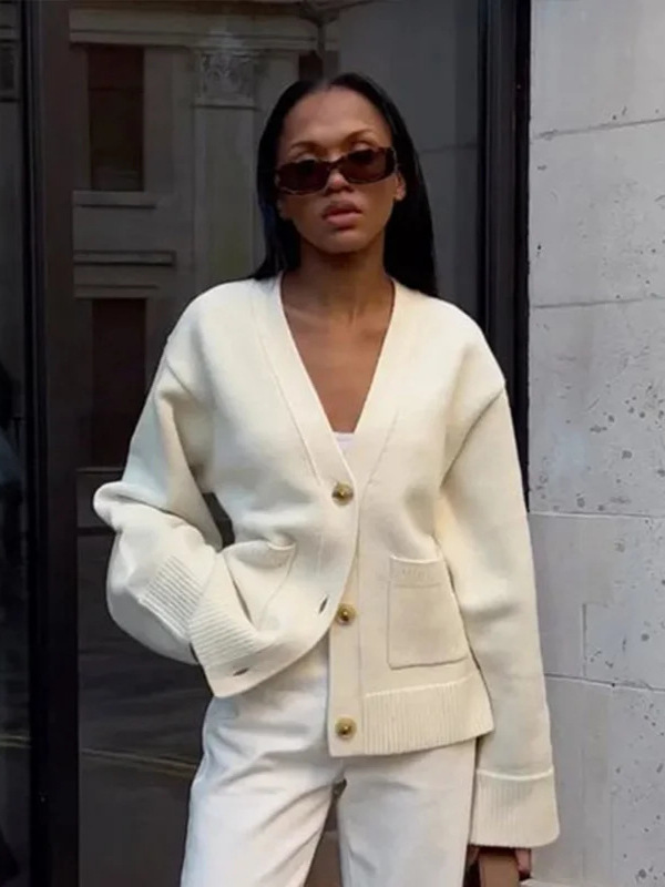 V-Neck Knitted Cardigan Jacket - Image 2
