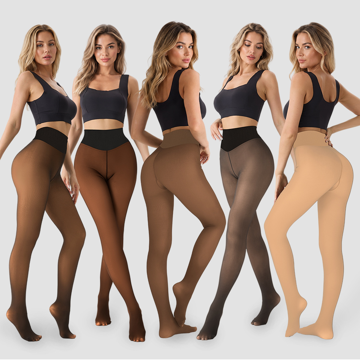 Fleece Lined High Waist Sheer Leggings - Image 2
