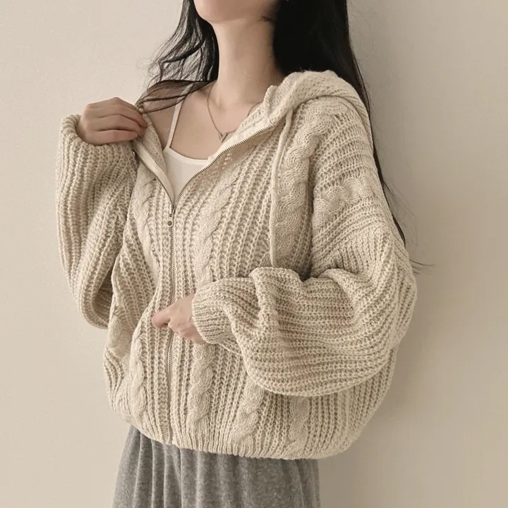 Twisted Retro Hooded Zip-Up Long-Sleeve Jacket - Image 4