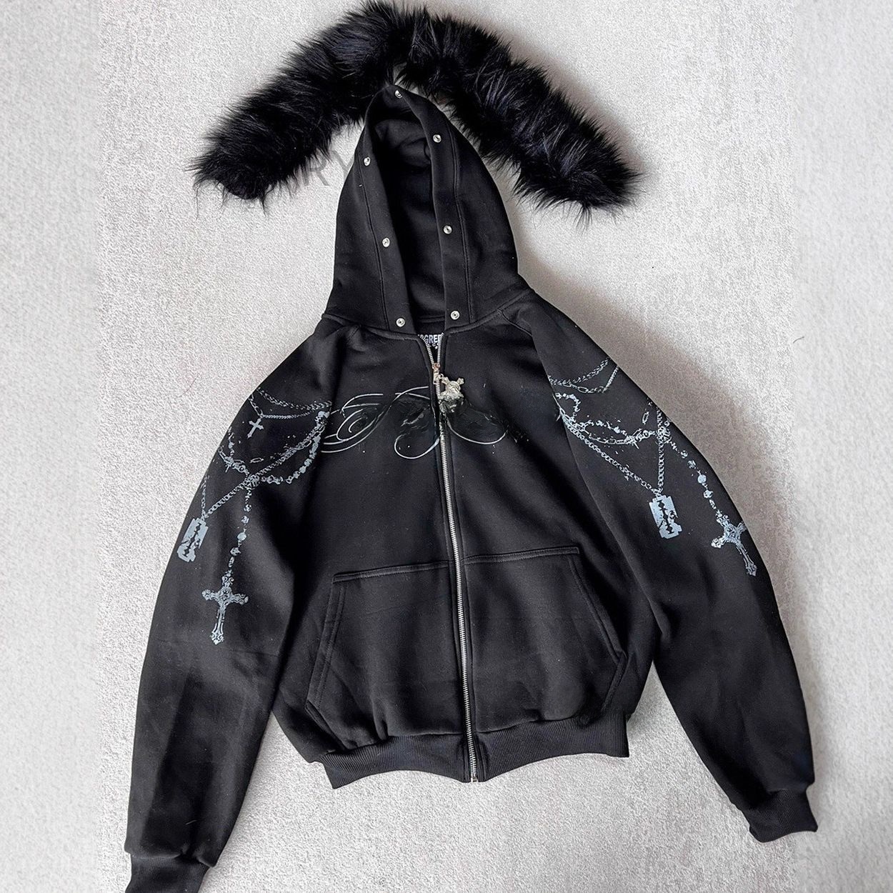 Printed Zipper Hoodie and Sweatpants Set - Image 4