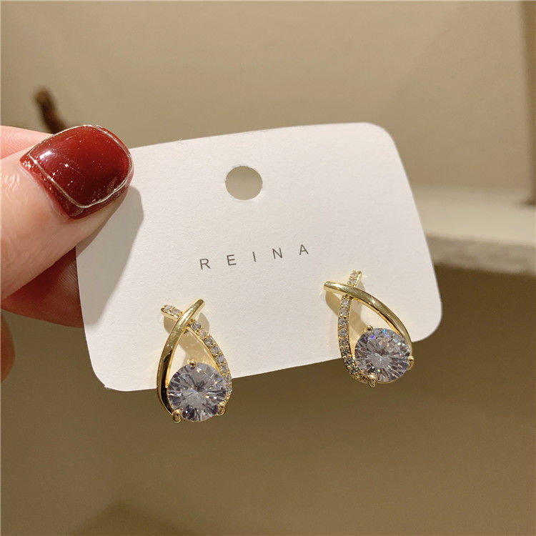 Korean Style Exquisite Diamond Cross Earrings Light Luxury Geometric Design