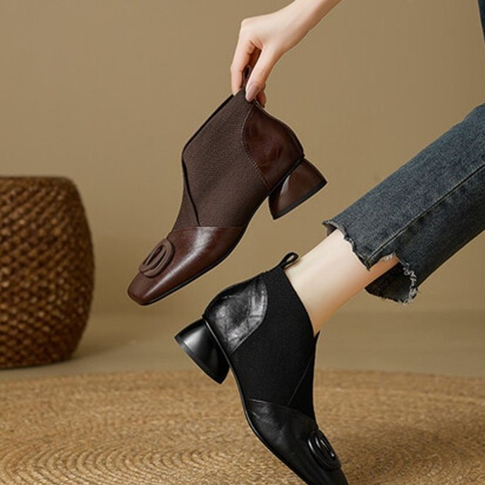 Women's Retro Square-Toe Chunky Heel Shoes - Image 5