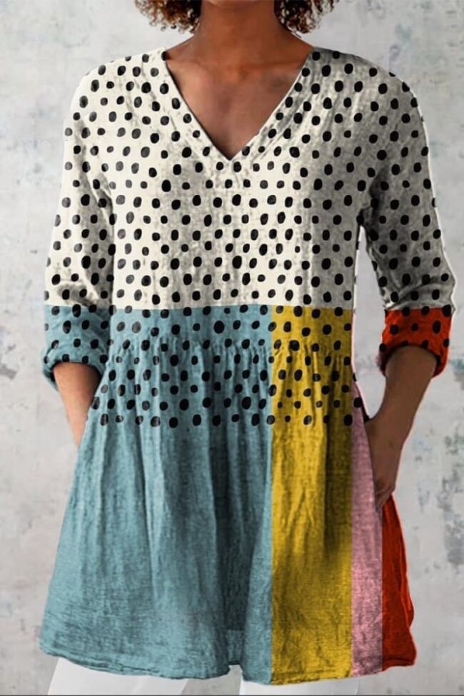 The Ariane Printed V Neck Mid Sleeve Loose T Shirt Detail – La Rose Couture Tops & Blouses