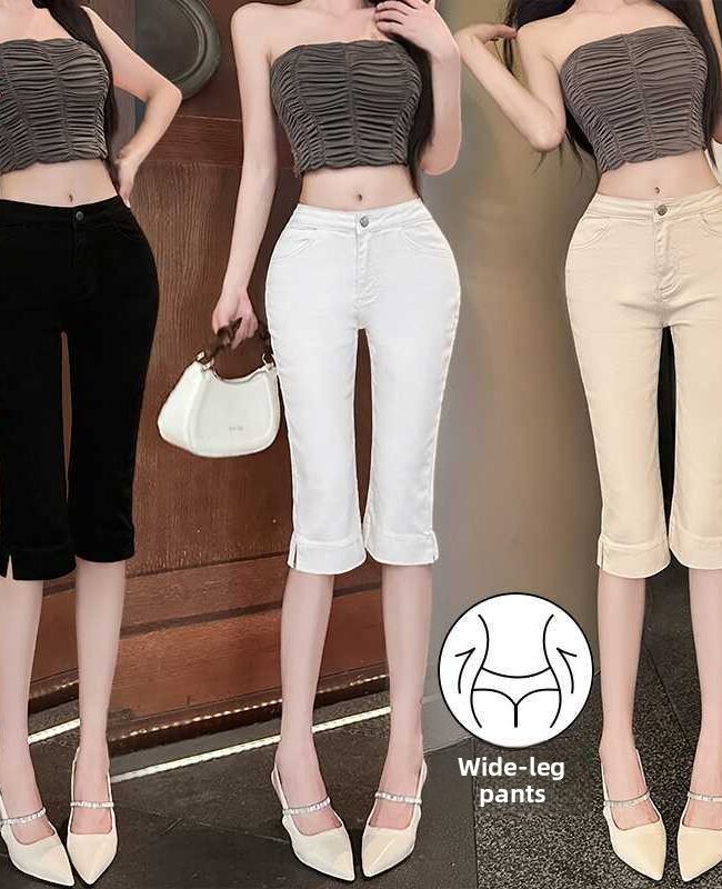 The Diane Stretch Denim Capri Pants with Side Slit – La Rose Couture Trousers & Skirts