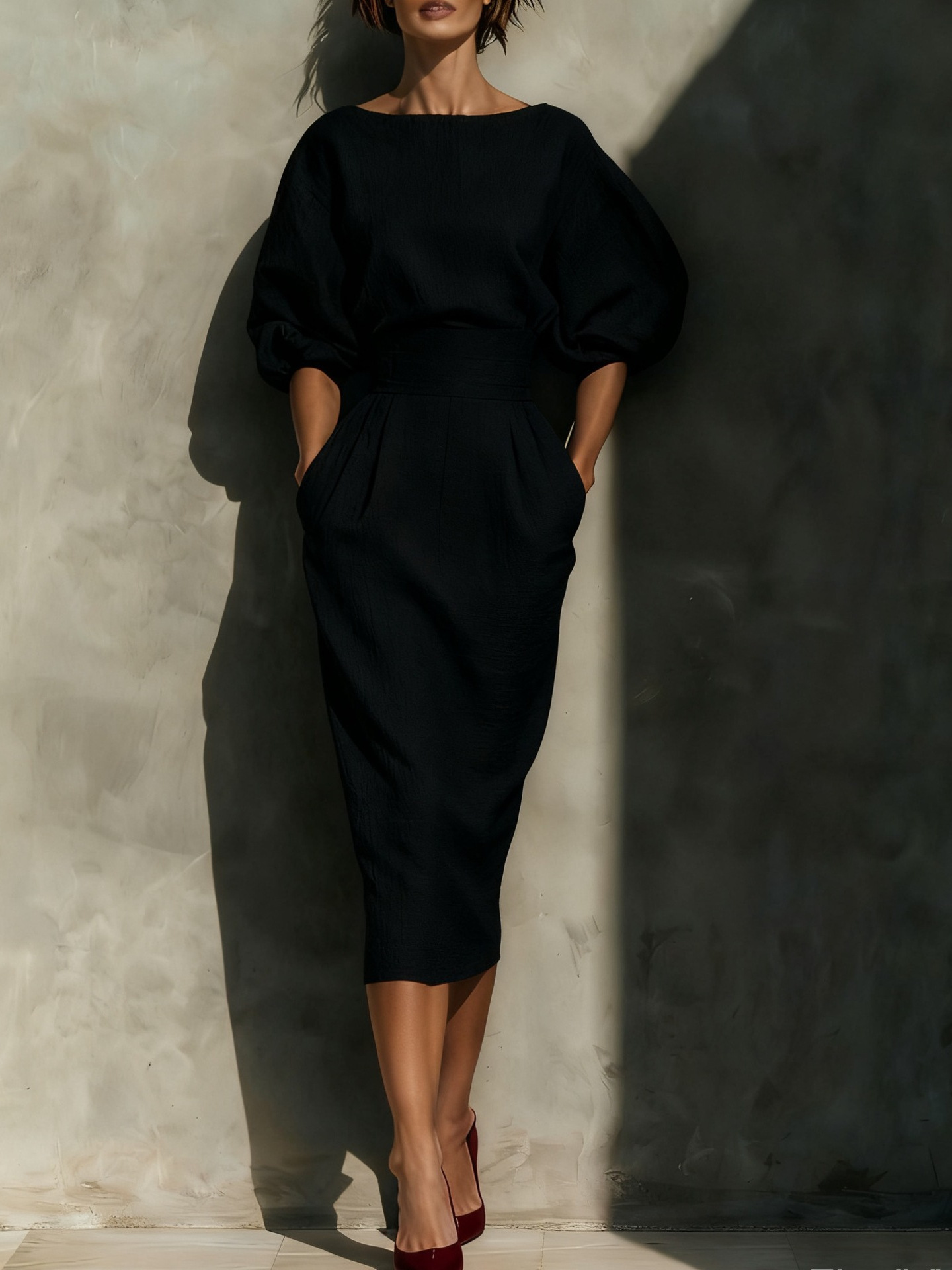 Elegant Boat Neck A Line Dress - Image 2