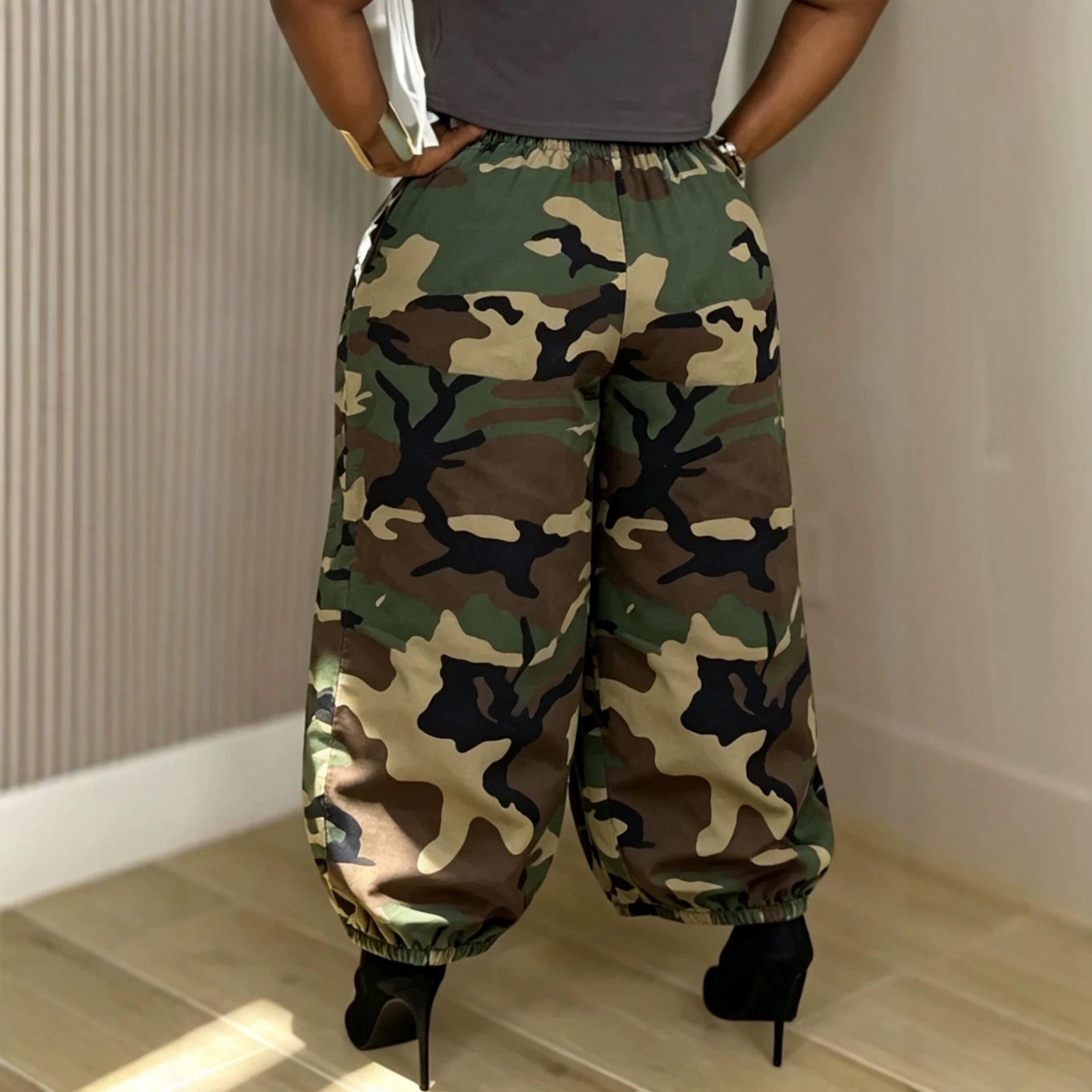 Denim Camouflage Lantern Pants - Image 3