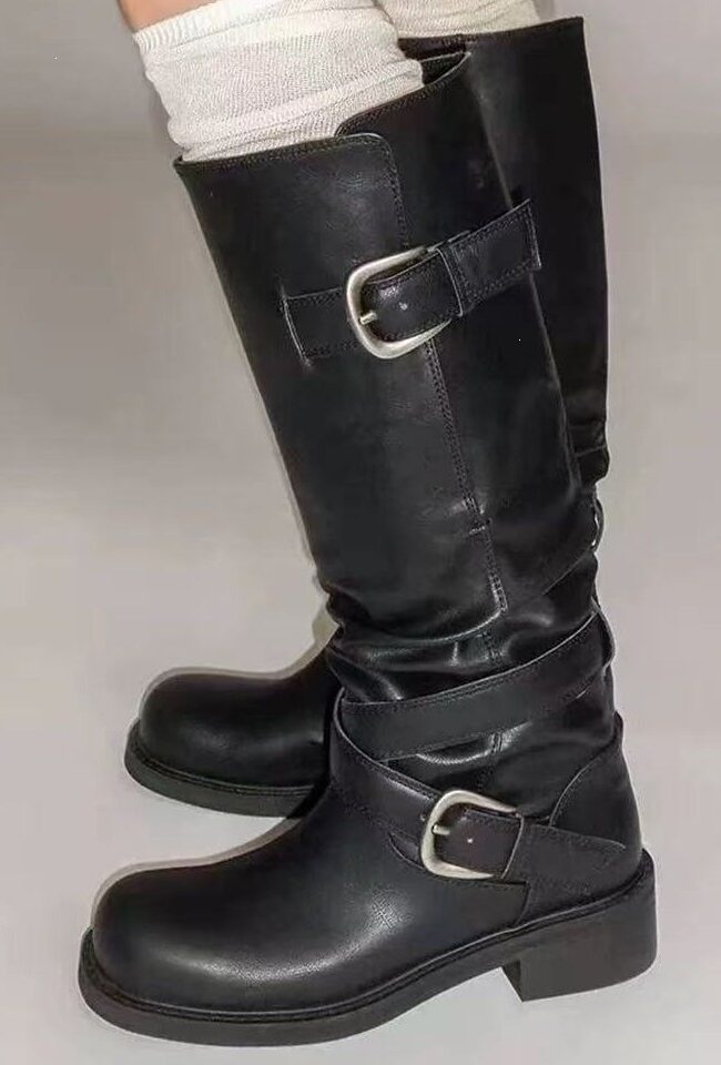 The Muriel Vintage Buckle Leather Boots Detail – La Rose Couture Shoes & Footwear
