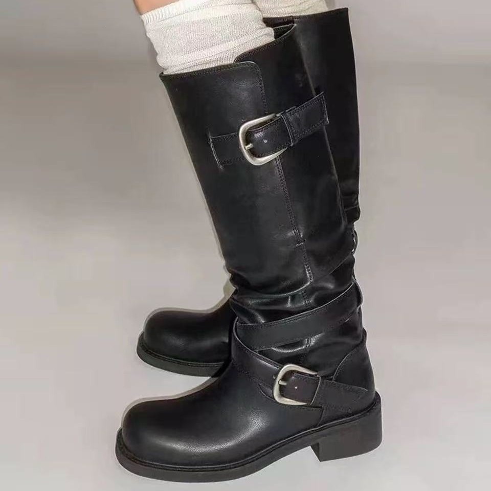 Vintage Buckle Leather Boots - Image 3