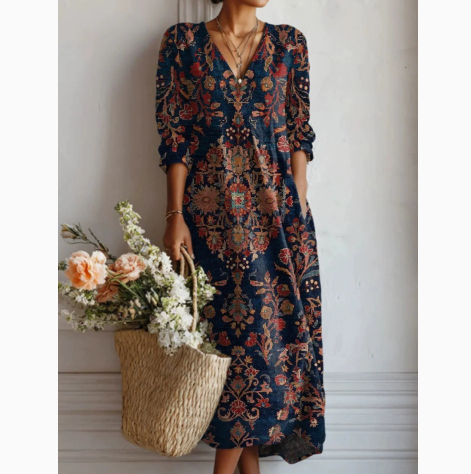 Printed V-Neck Women's Dress