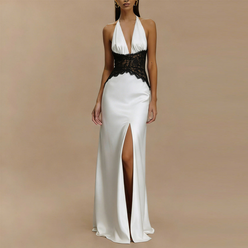 Elegant Lace Deep V-Neck Backless Long Dress - Image 3