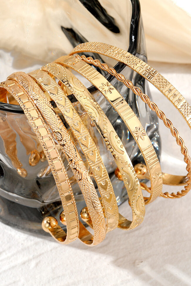 The Noemie 7 Piece Braided Open Bracelet Set with Star and Geometric Patterns Detail – La Rose Couture Jewellery & Accessories