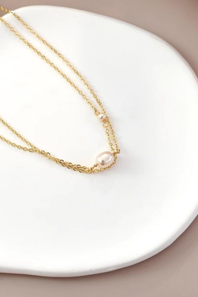 The Valerie Stainless Steel Double Layer Irregular Freshwater Pearl Clavicle Chain Necklace Detail – La Rose Couture Jewellery & Accessories