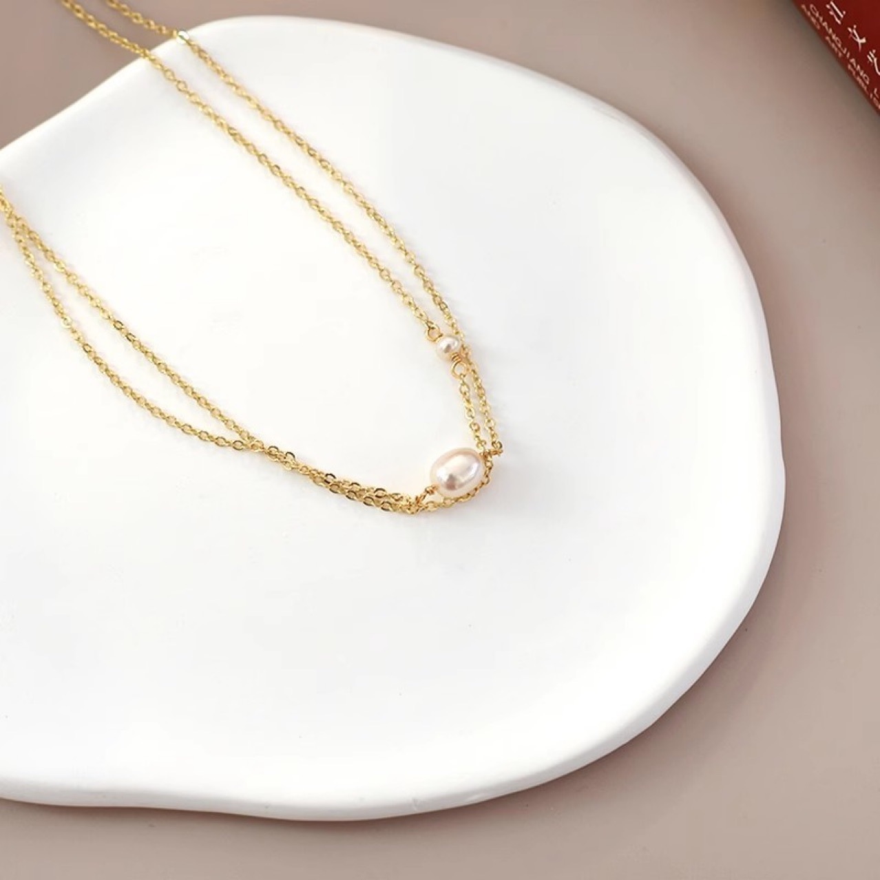 Stainless Steel Double-Layer Irregular Freshwater Pearl Clavicle Chain Necklace - Image 5