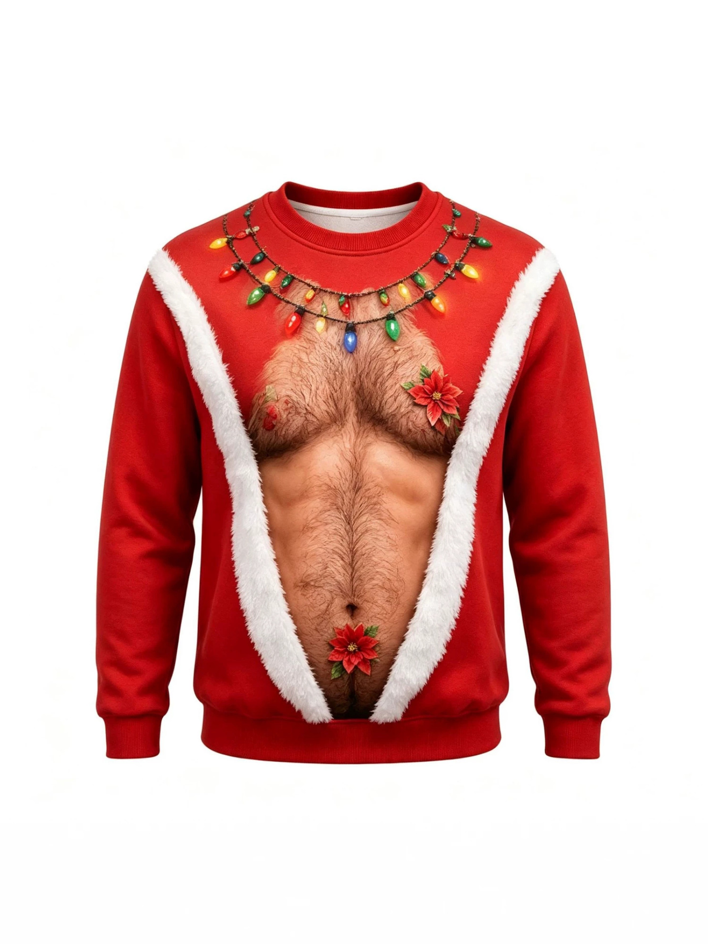 Men's 3D Printed Fake Abs Funny Crew Neck Sweatshirt Novelty Christmas Loose Top - Image 3