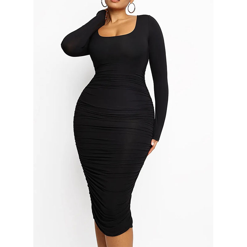 Square Neck Bodycon Dress with Slim Fit - Image 2
