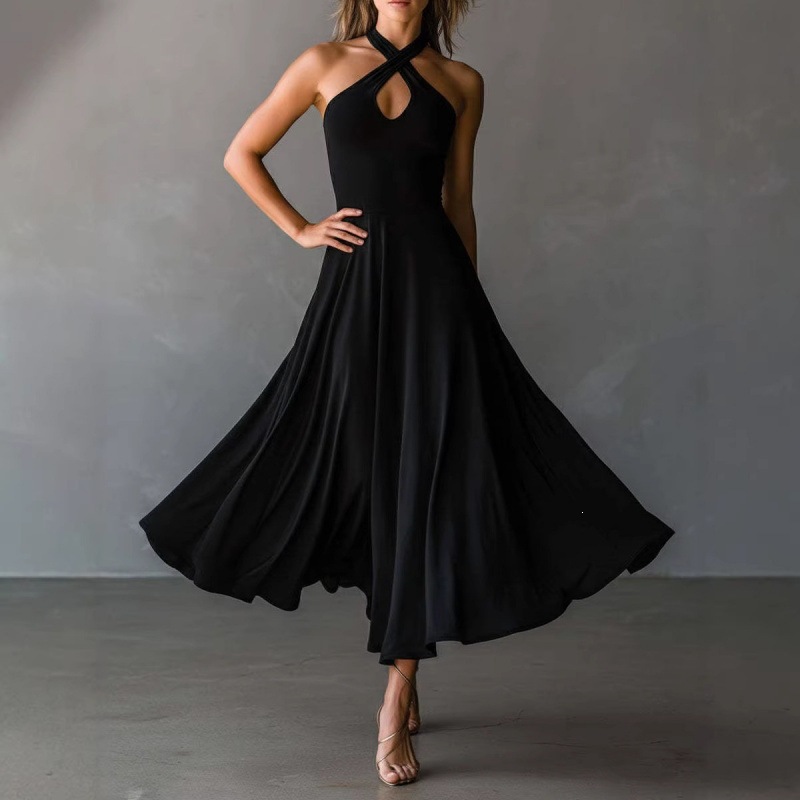 Retro Halter Neck Keyhole Back Long Dress - Image 3