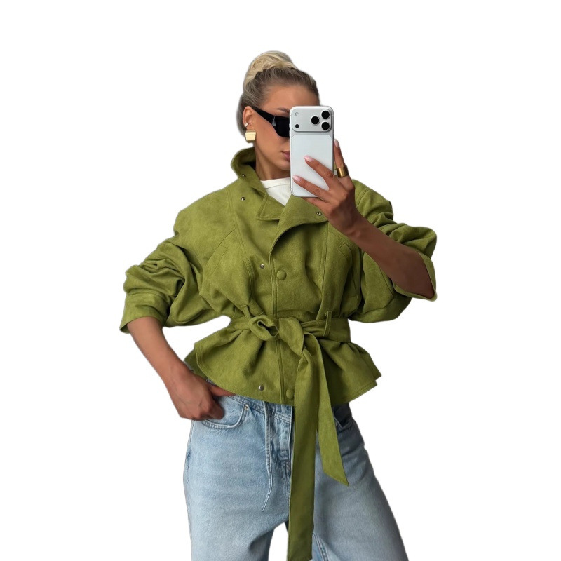 Womens Faux Suede Biker Jacket - Image 5
