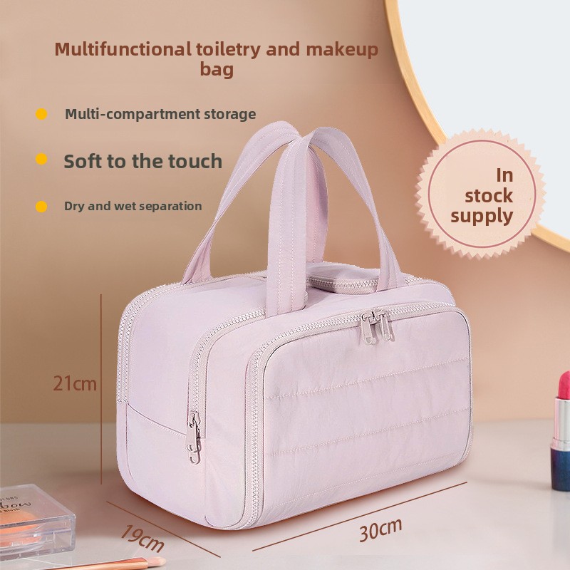 Partitioned Makeup Storage Bag with Wide Opening