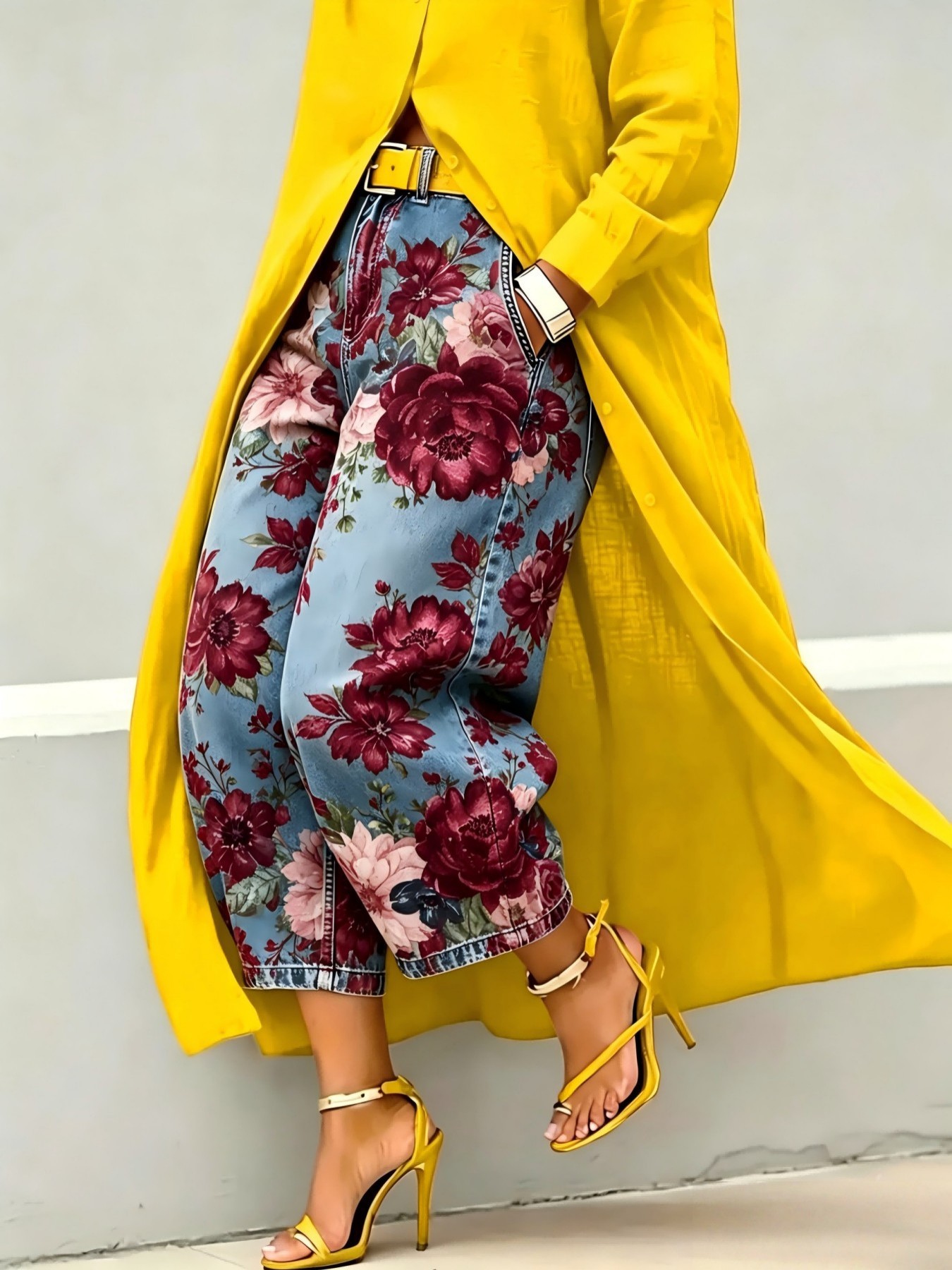 Straight-Leg Pants, Mid-Waist Wide-Leg Denim Cropped Pants - Image 2
