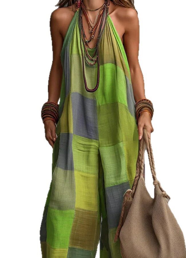 The Capucine Summer Casual Printed Plaid Jumpsuit Detail – La Rose Couture Dresses & Gowns