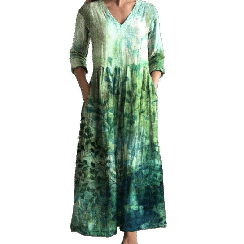 Printed Casual Loose Long Sleeve Dress - Image 4