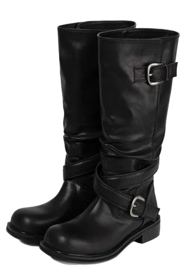 The Muriel Vintage Buckle Leather Boots Detail – La Rose Couture Shoes & Footwear