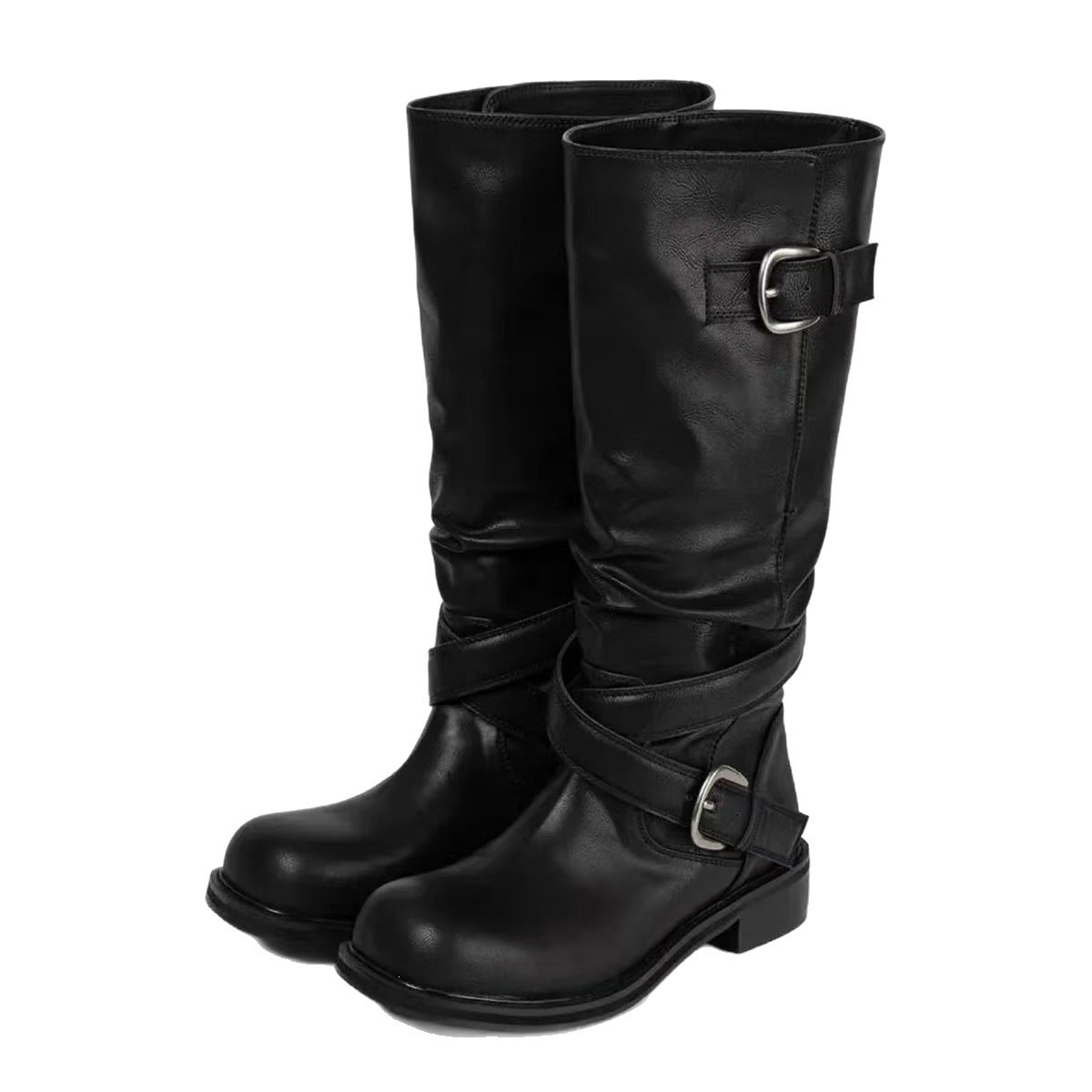 Vintage Buckle Leather Boots - Image 2